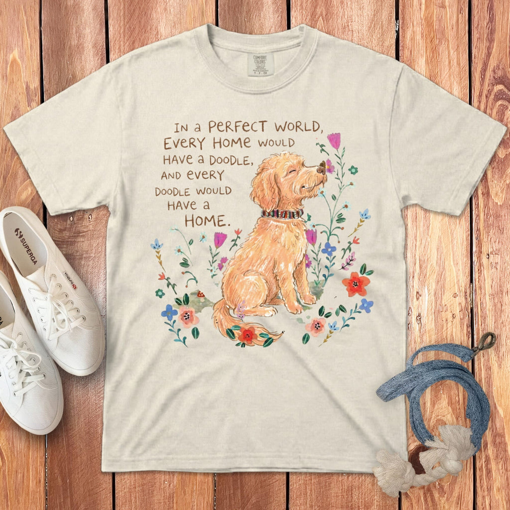 Perfect World Apricot Goldendoodle Signature T-Shirt in Ivory / S by Puppy Jo