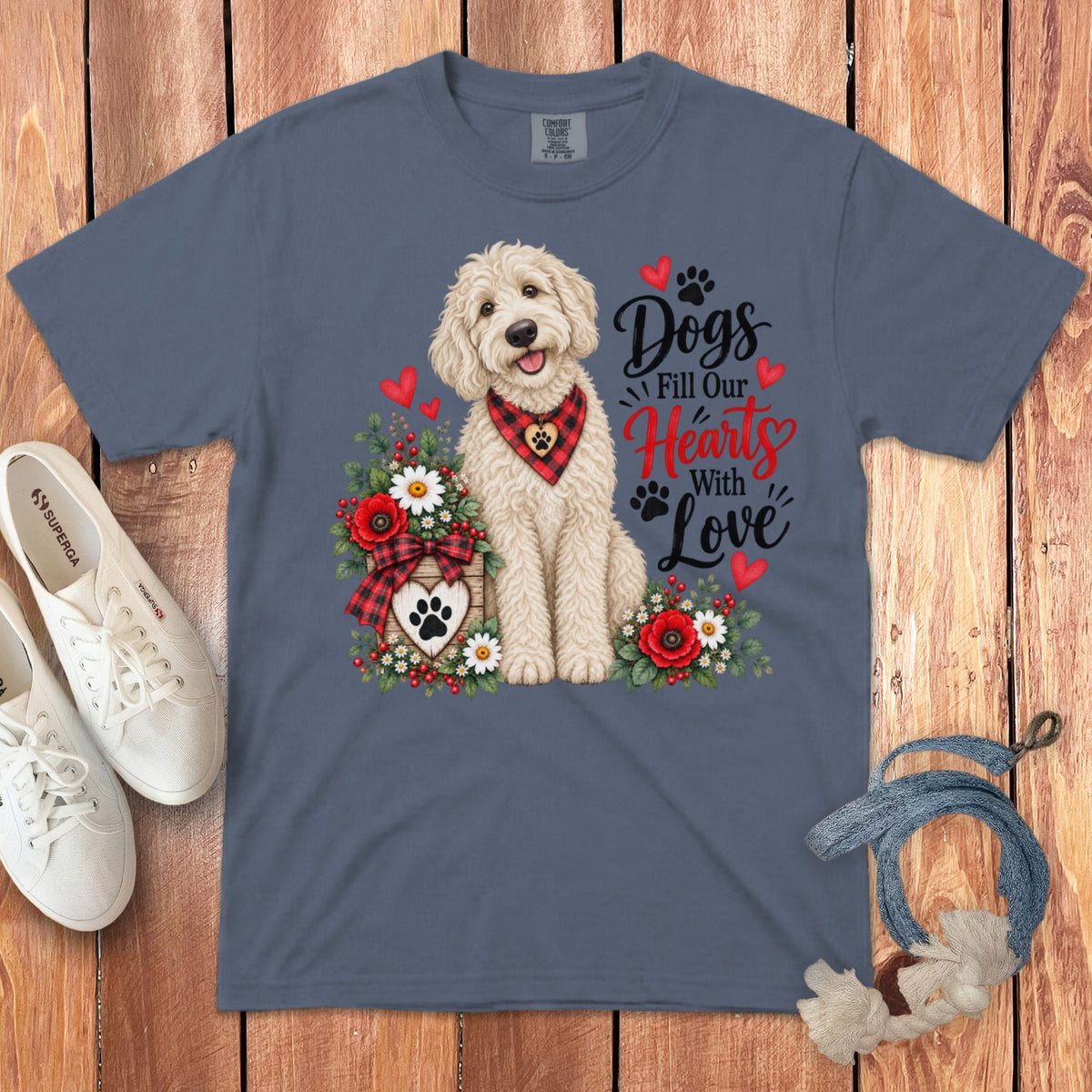 Cream Goldendoodle Hearts Love Signature T-Shirt