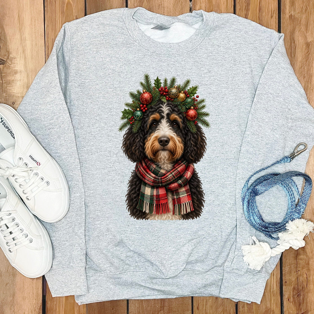 Bernedoodle Holiday Crown Sweatshirt in Sport Grey / S by Puppy Jo