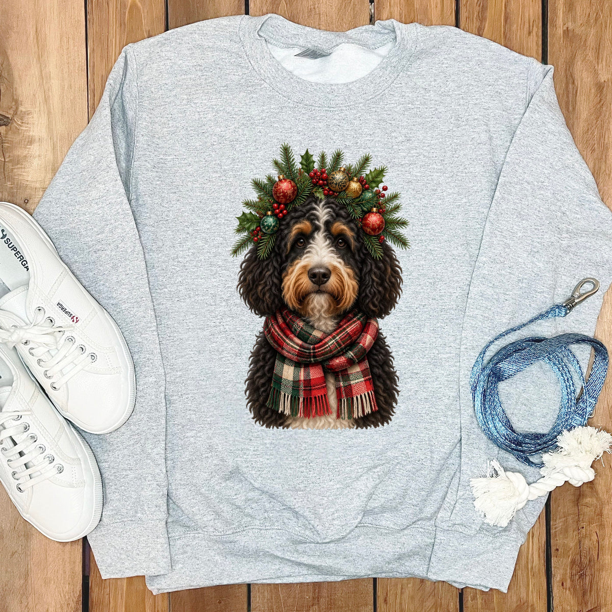 Bernedoodle Holiday Crown Sweatshirt in Sport Grey / S by Puppy Jo