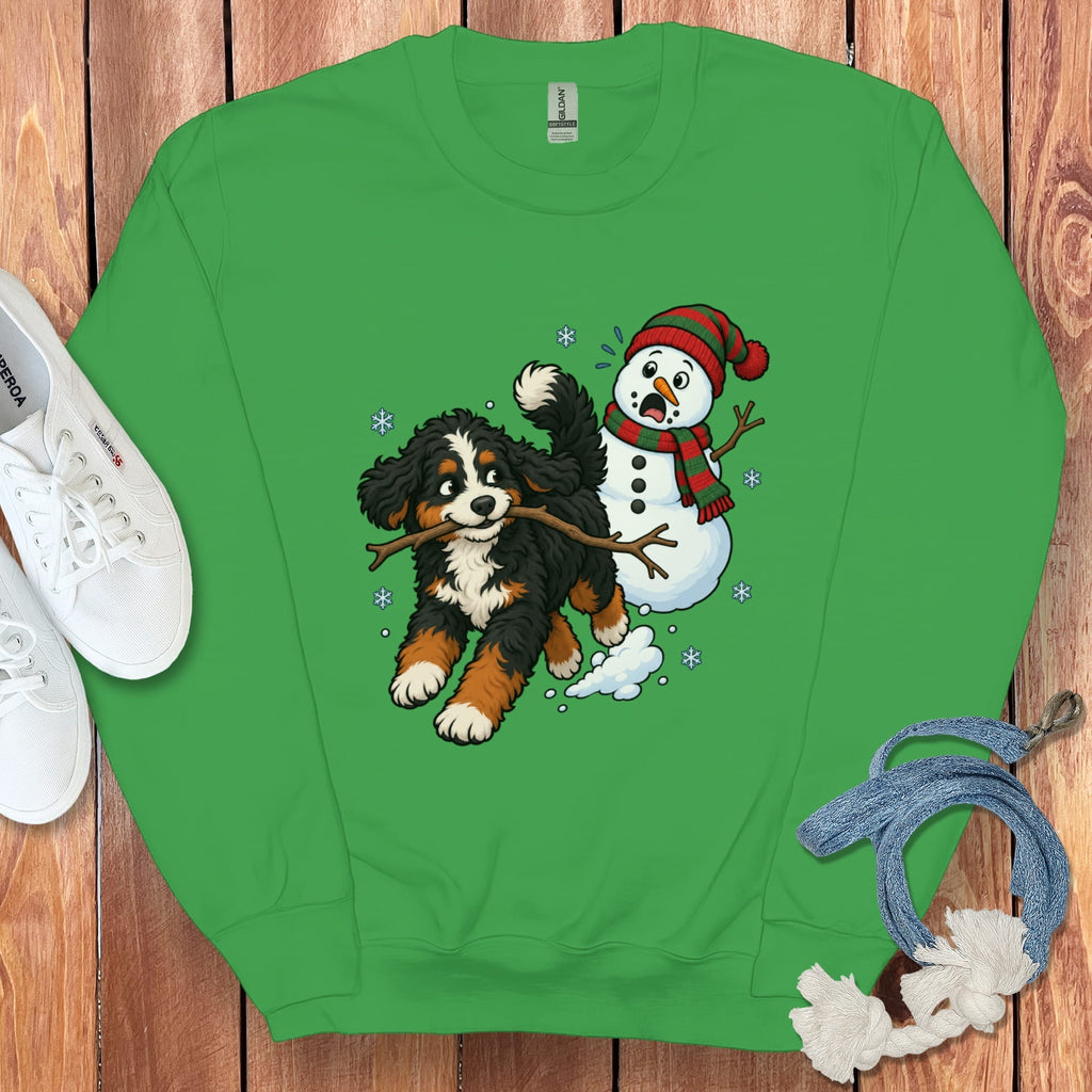 Bernedoodle Snowman Sweatshirt in Irish Green / S by Puppy Jo