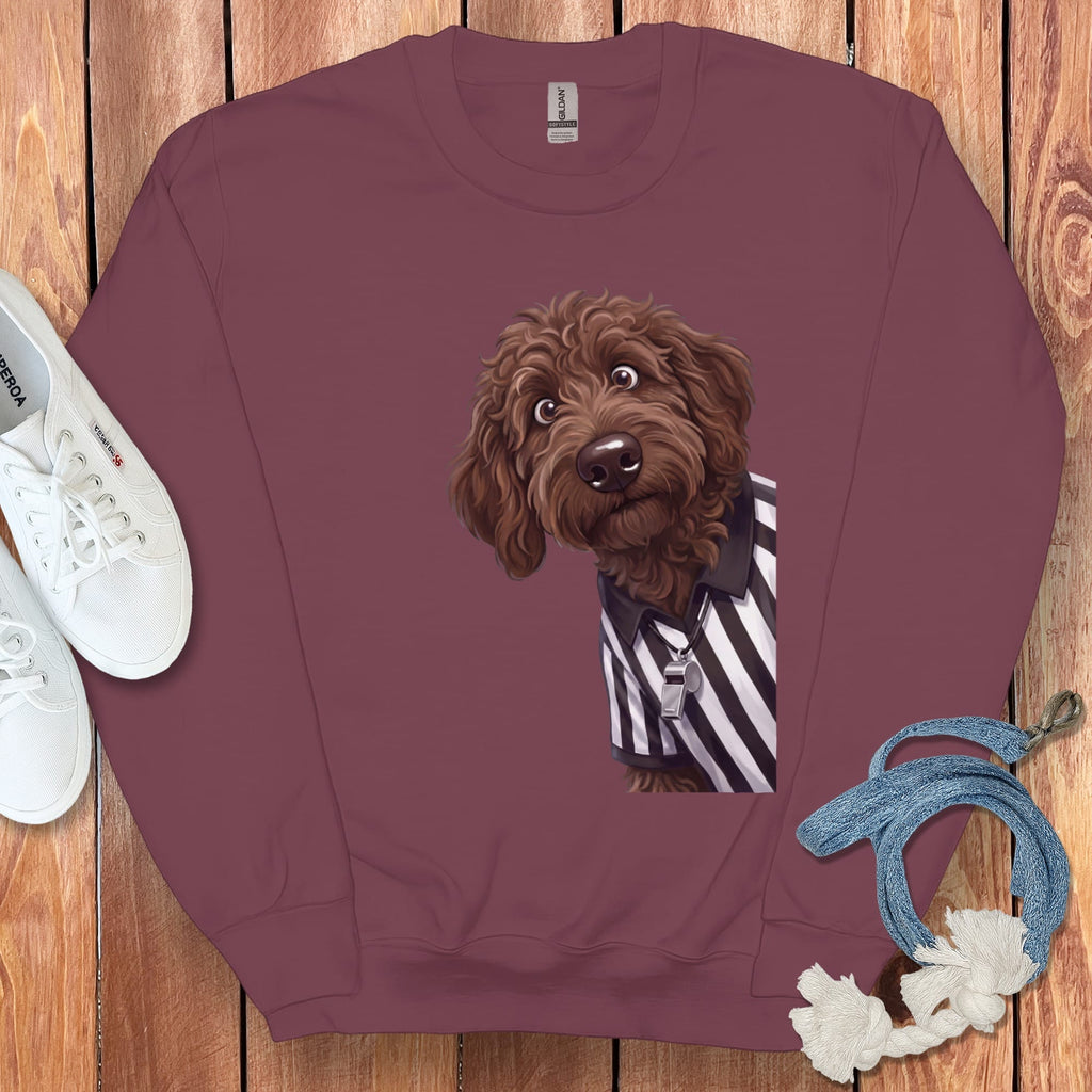 Chocolate Goldendoodle Football Referee Sweatshirt in Maroon / S by Puppy Jo