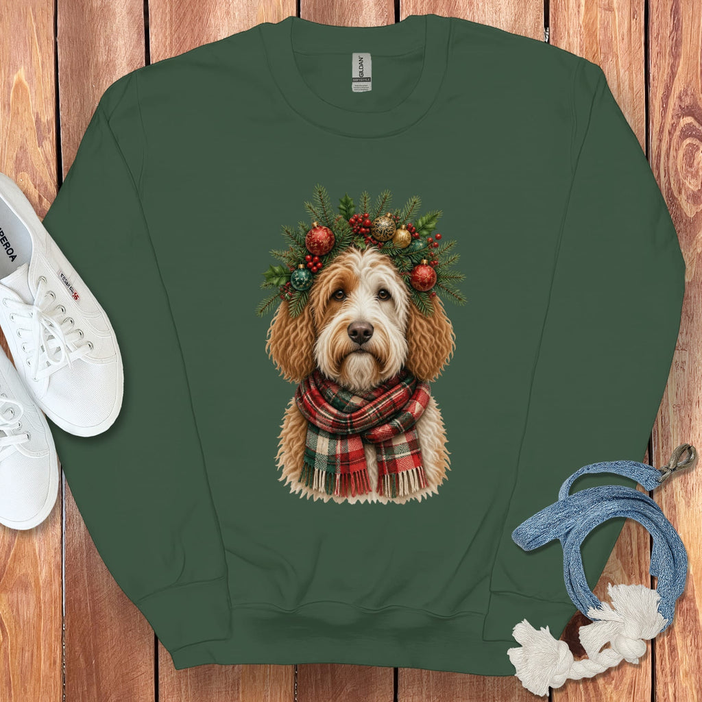 Parti Goldendoodle Holiday Crown Sweatshirt in Forest Green / S by Puppy Jo