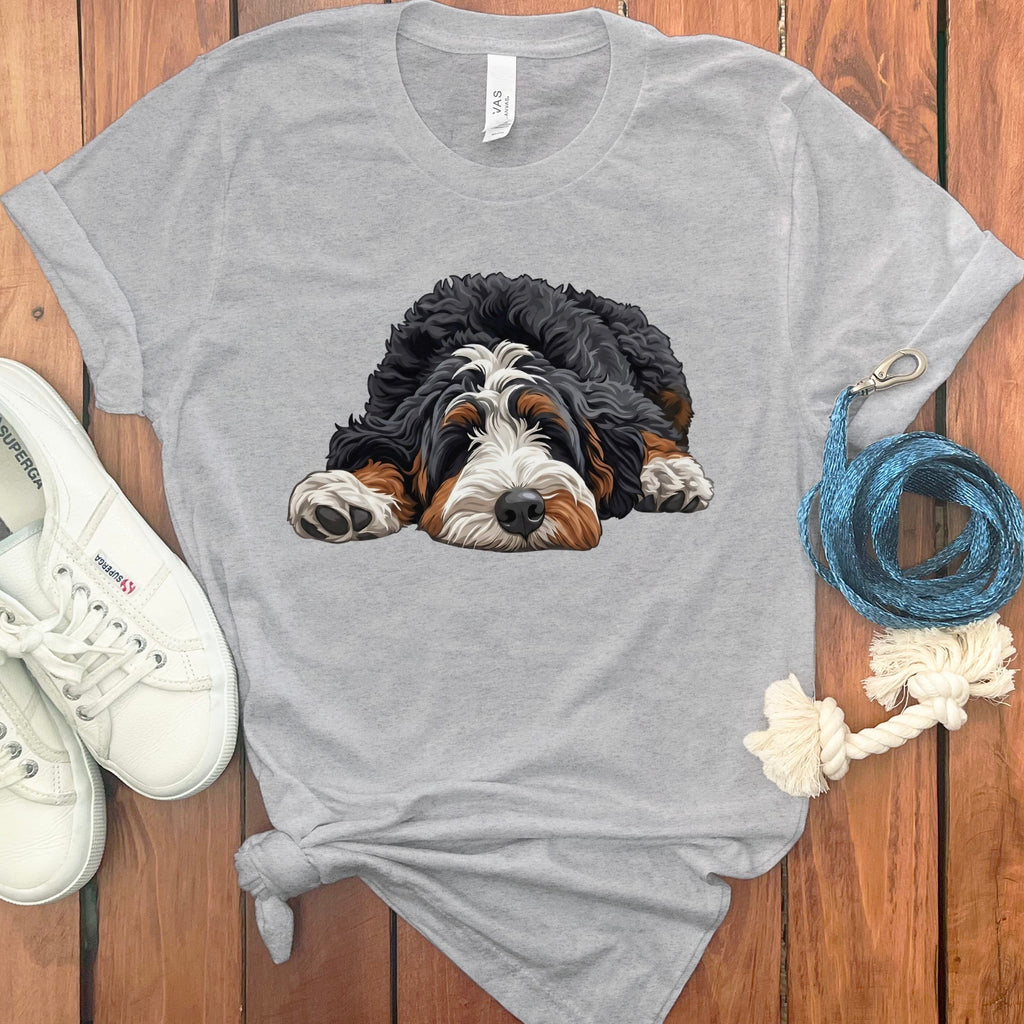 Bernedoodle Snoozing T-Shirt in Athletic Heather / S by Puppy Jo