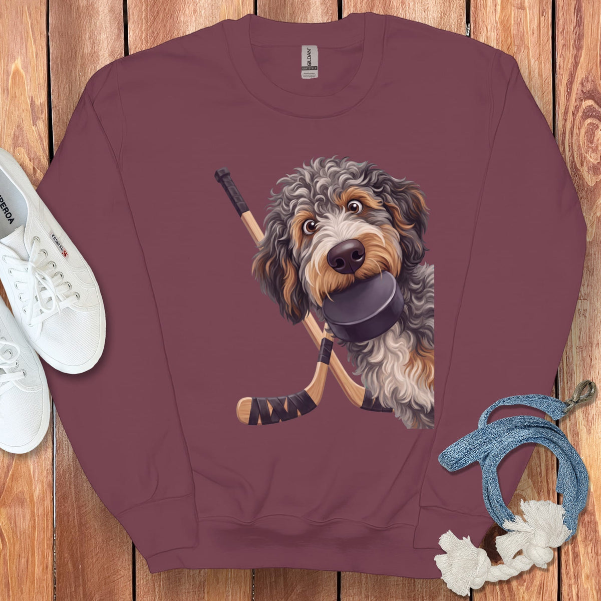 Aussiedoodle Hockey Sweatshirt in Maroon / S by Puppy Jo