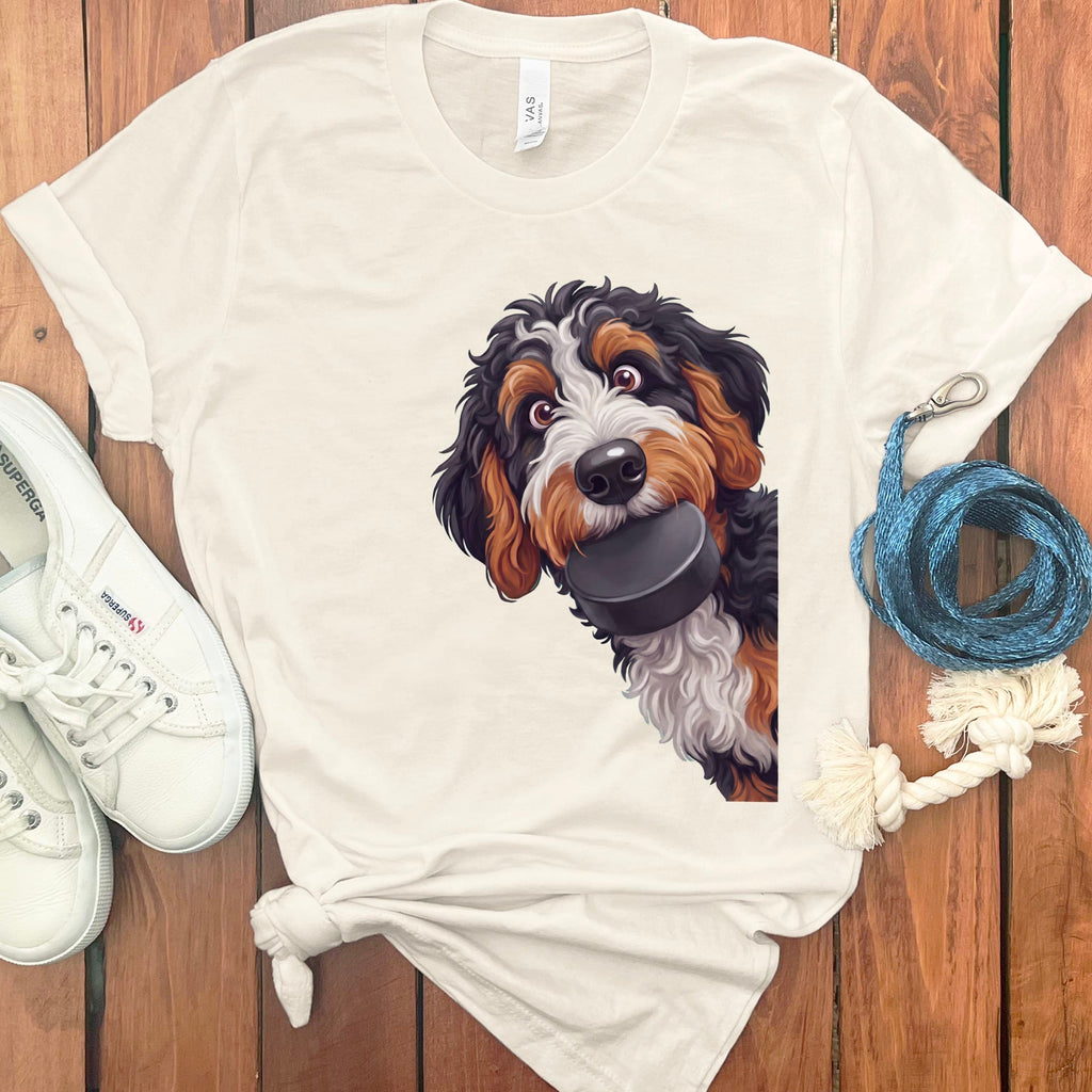 Bernedoodle Hockey Puck T-Shirt in Natural / S by Puppy Jo