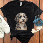 Cute Dog Illustration on Black Tee Shirt for Pet Lovers