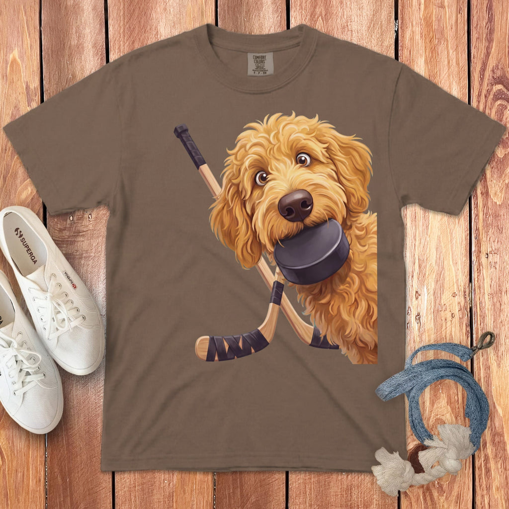 Golden Goldendoodle Hockey Signature T-Shirt in Espresso / S by Puppy Jo