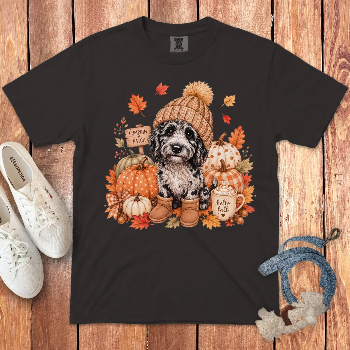 Merle Goldendoodle Pumpkin Patch Signature T-Shirt in Graphite / S by Puppy Jo
