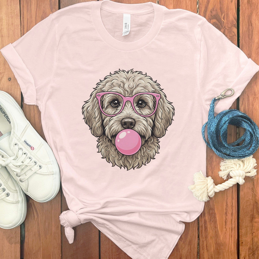 Cute Dog with Glasses and Bubblegum Graphic Shirt