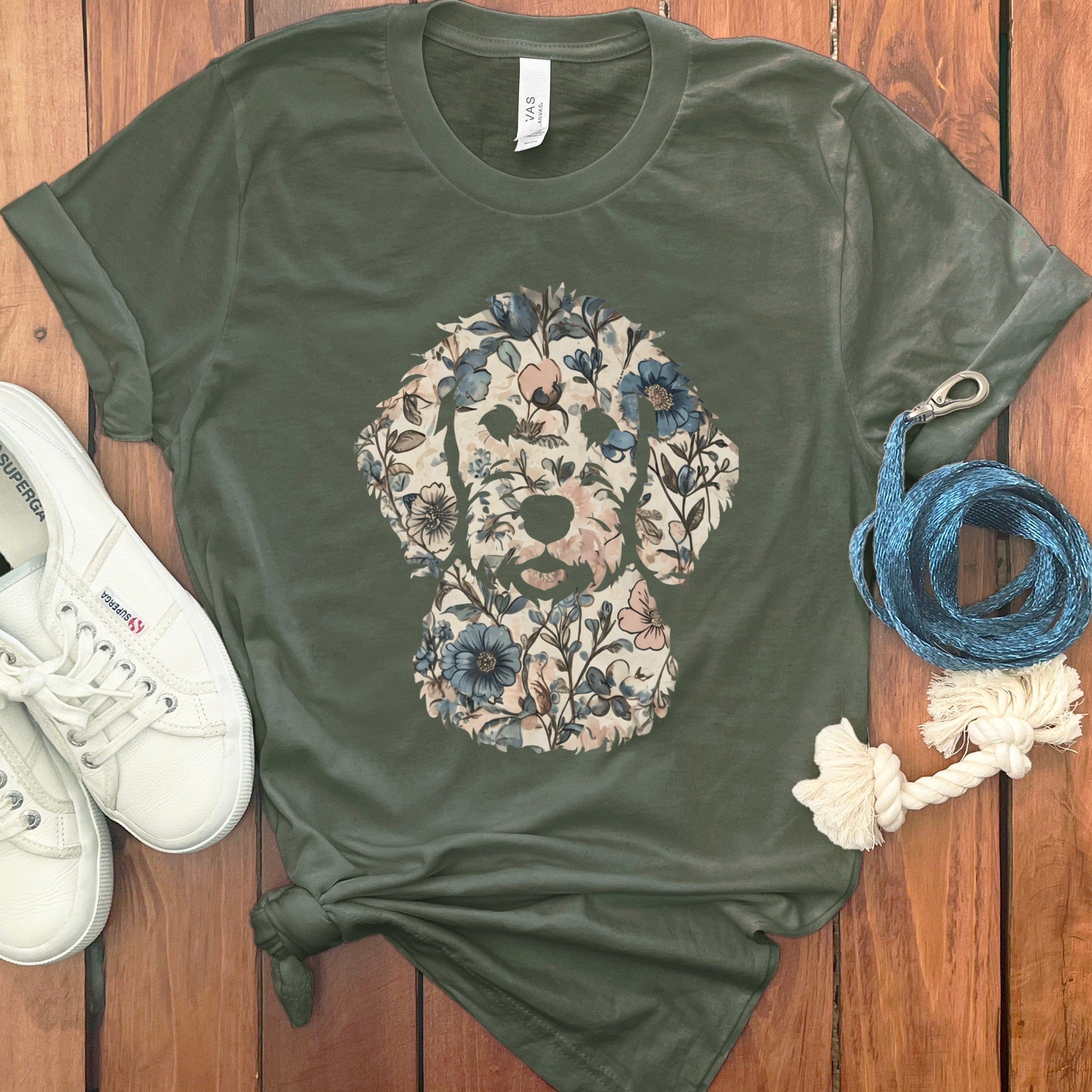 Floral Dog Graphic Print Tee for Casual Outfit