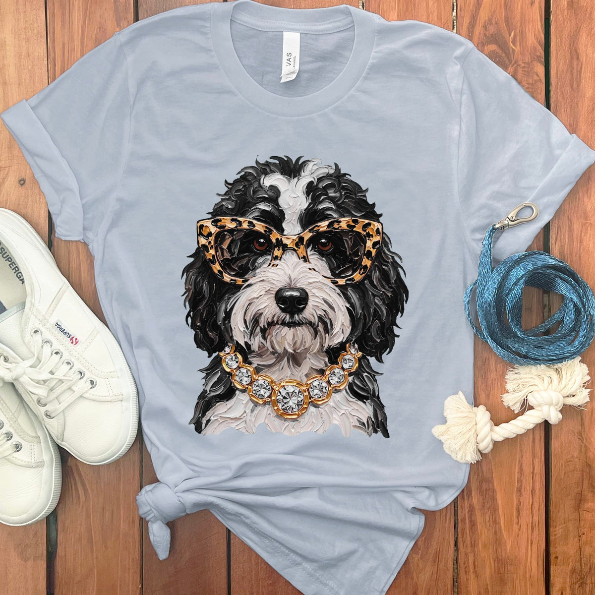 Sheepadoodle Glam T-Shirt in Light Blue / S by Puppy Jo
