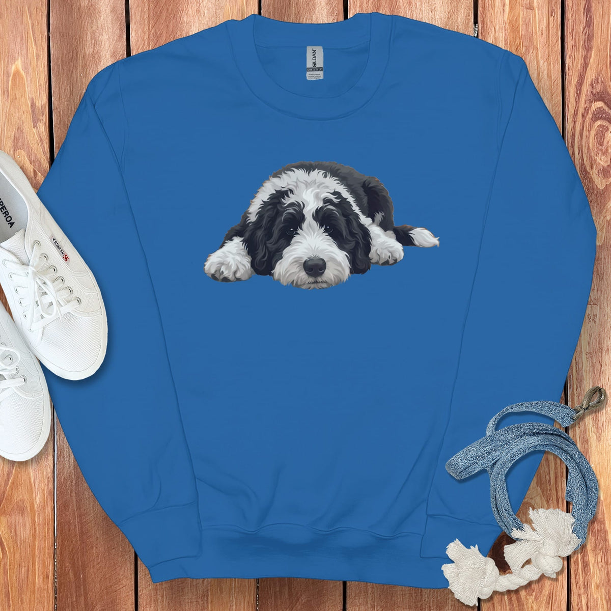 Sheepadoodle Snoozing Sweatshirt in Royal / S by Puppy Jo