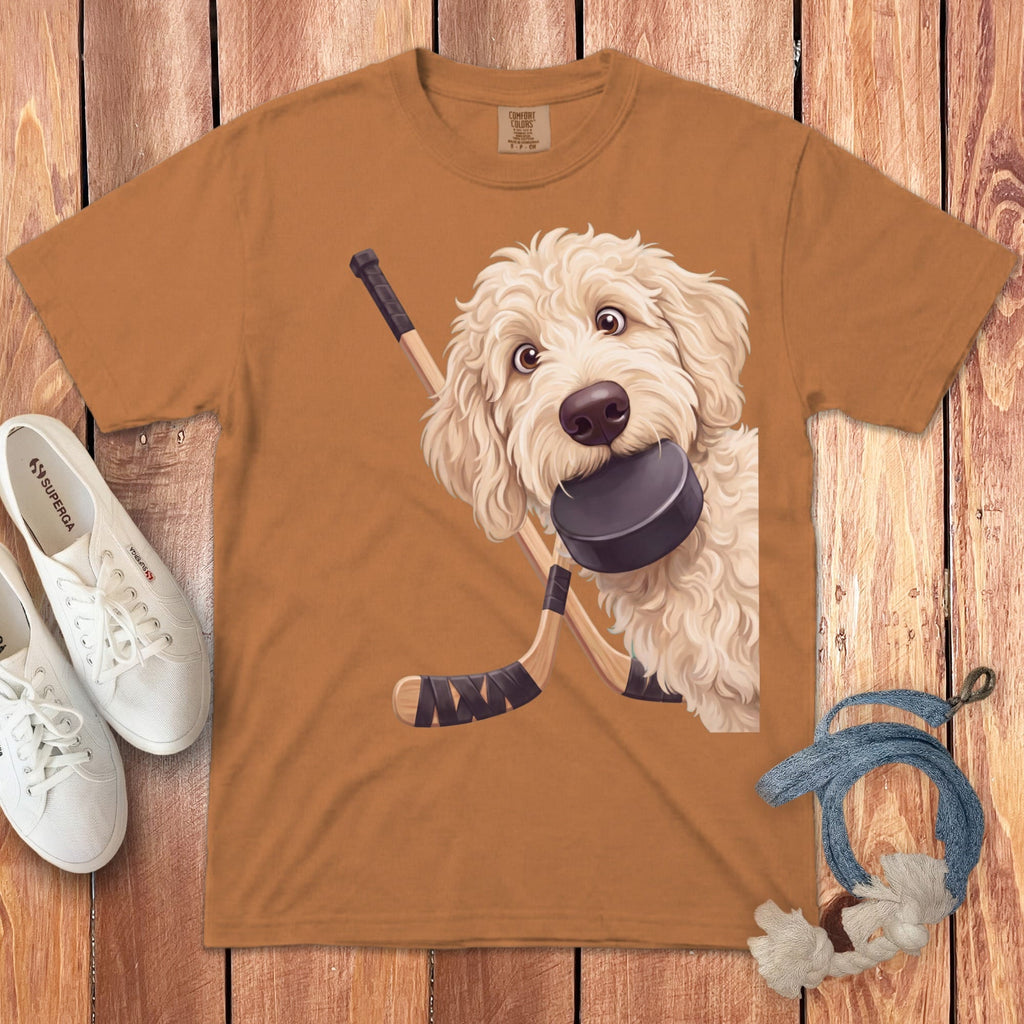 Cream Goldendoodle Hockey Signature T-Shirt in Yam / S by Puppy Jo