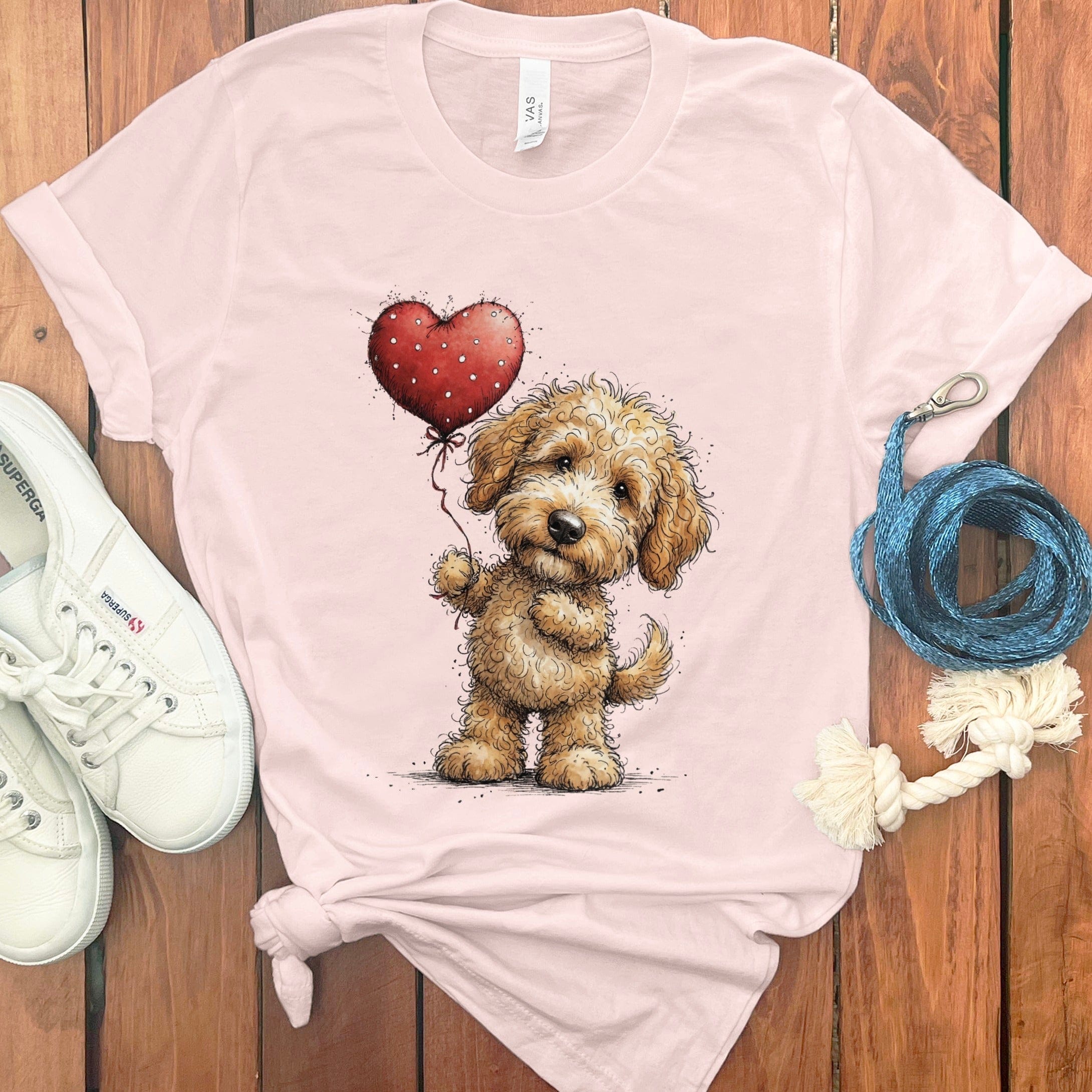 Cute Puppy Holding Heart Balloon T-Shirt Design