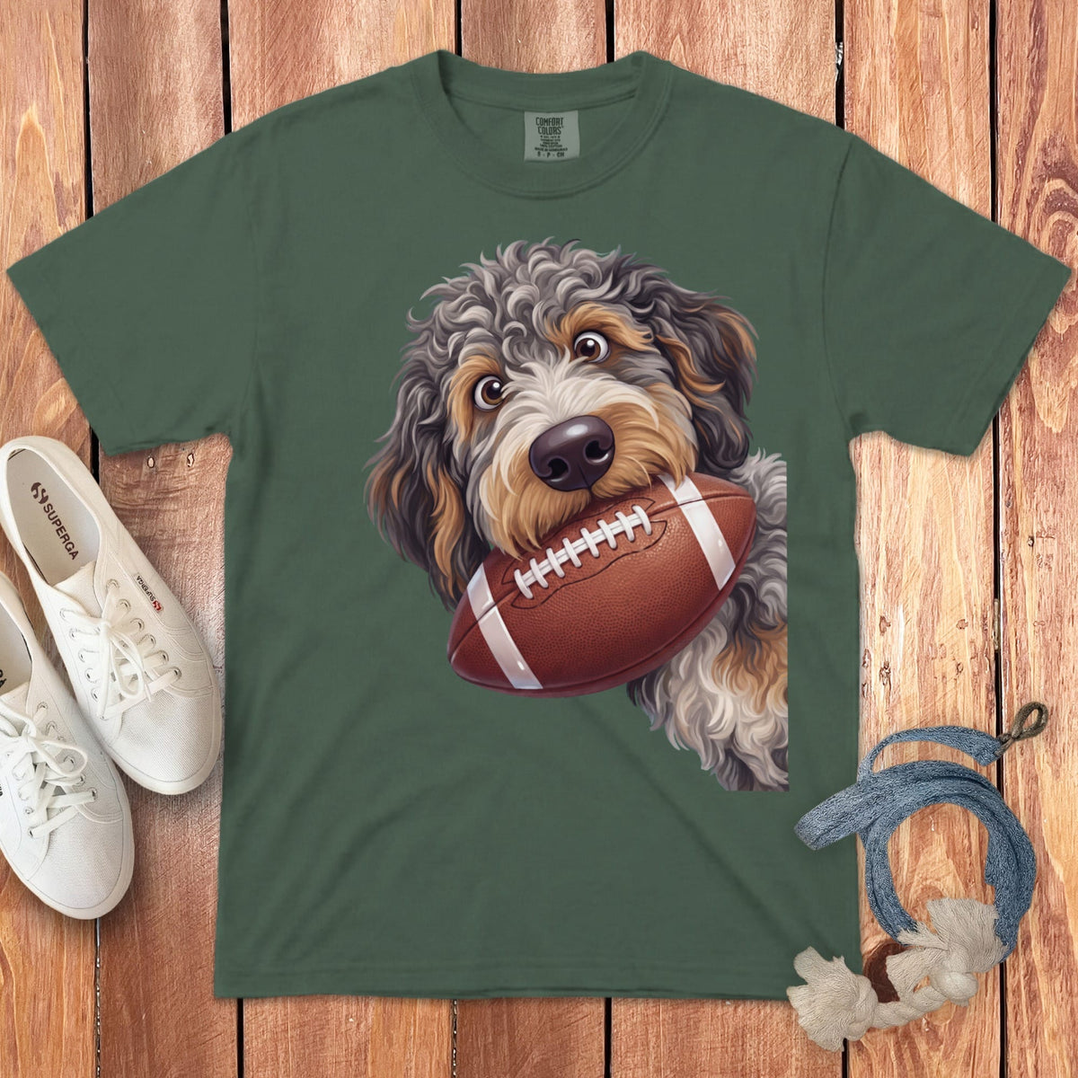 Aussiedoodle Football Signature T-Shirt in Blue Spruce / S by Puppy Jo