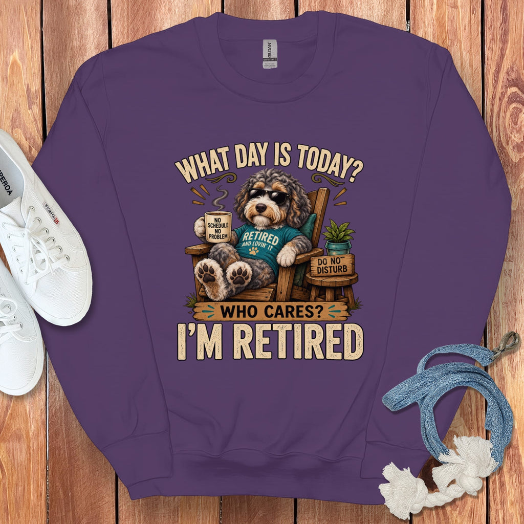 I'm Retired Aussiedoodle Sweatshirt in Purple / S by Puppy Jo