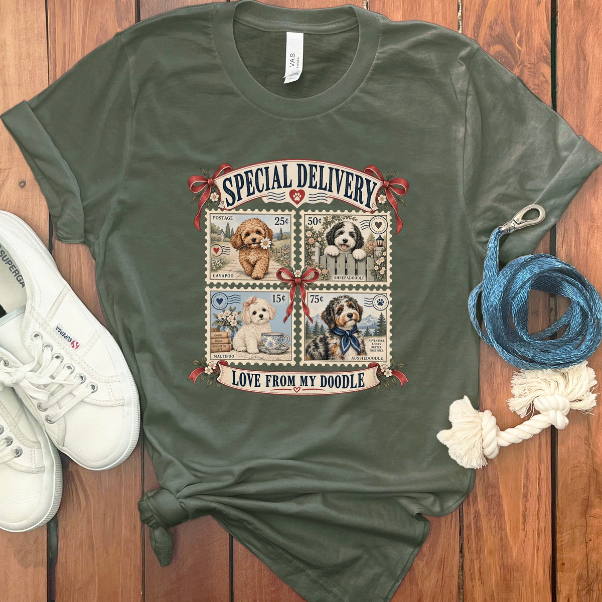 Doodle Stamp T-Shirt in Military Green / S by Puppy Jo
