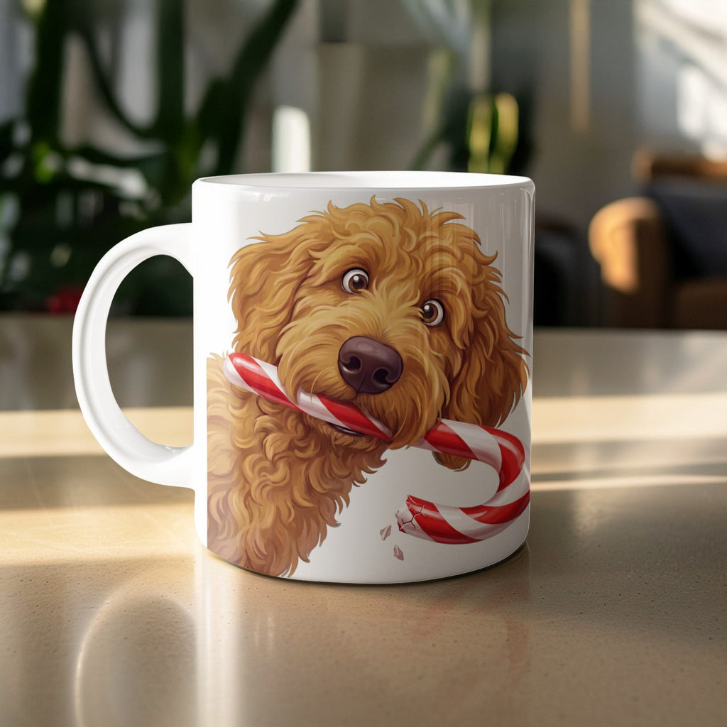 Apricot Goldendoodle Candy Cane Thief Mug in by Puppy Jo