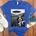 UFO Encounter with Cute Dog in Field Shirt