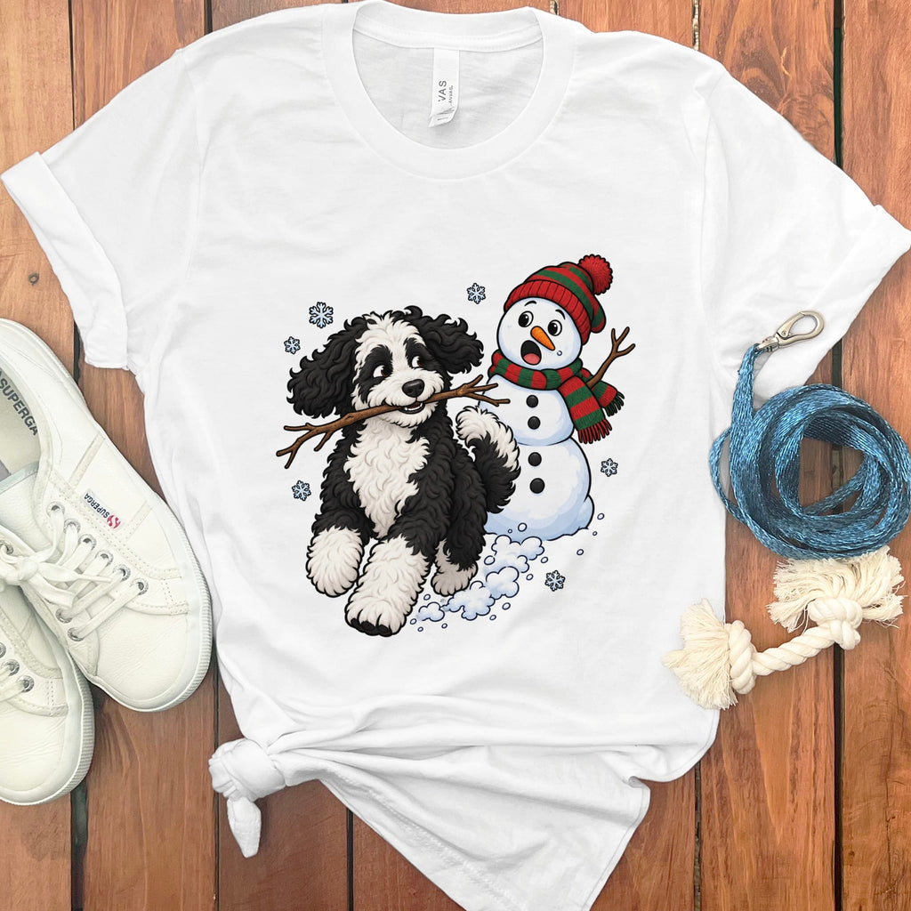 Sheepadoodle Snowman T-Shirt in White / S by Puppy Jo