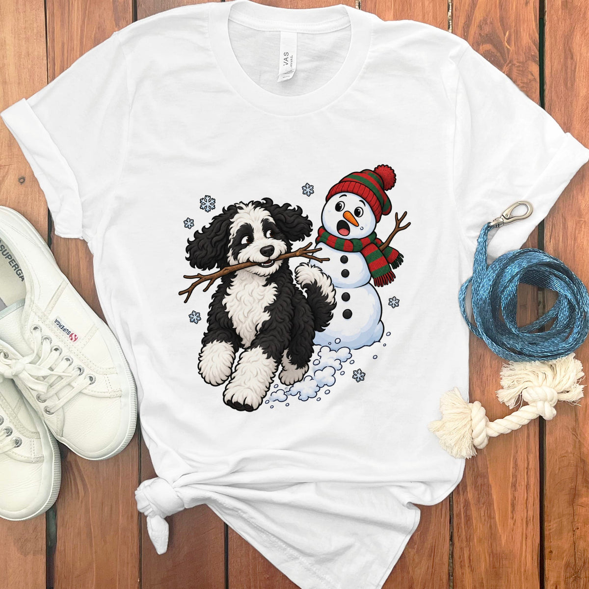 Sheepadoodle Snowman T-Shirt in White / S by Puppy Jo