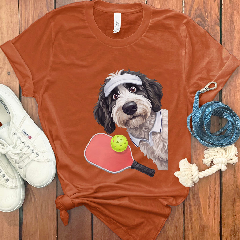 Sheepadoodle Pickleball Player T-Shirt in Autumn / S by Puppy Jo
