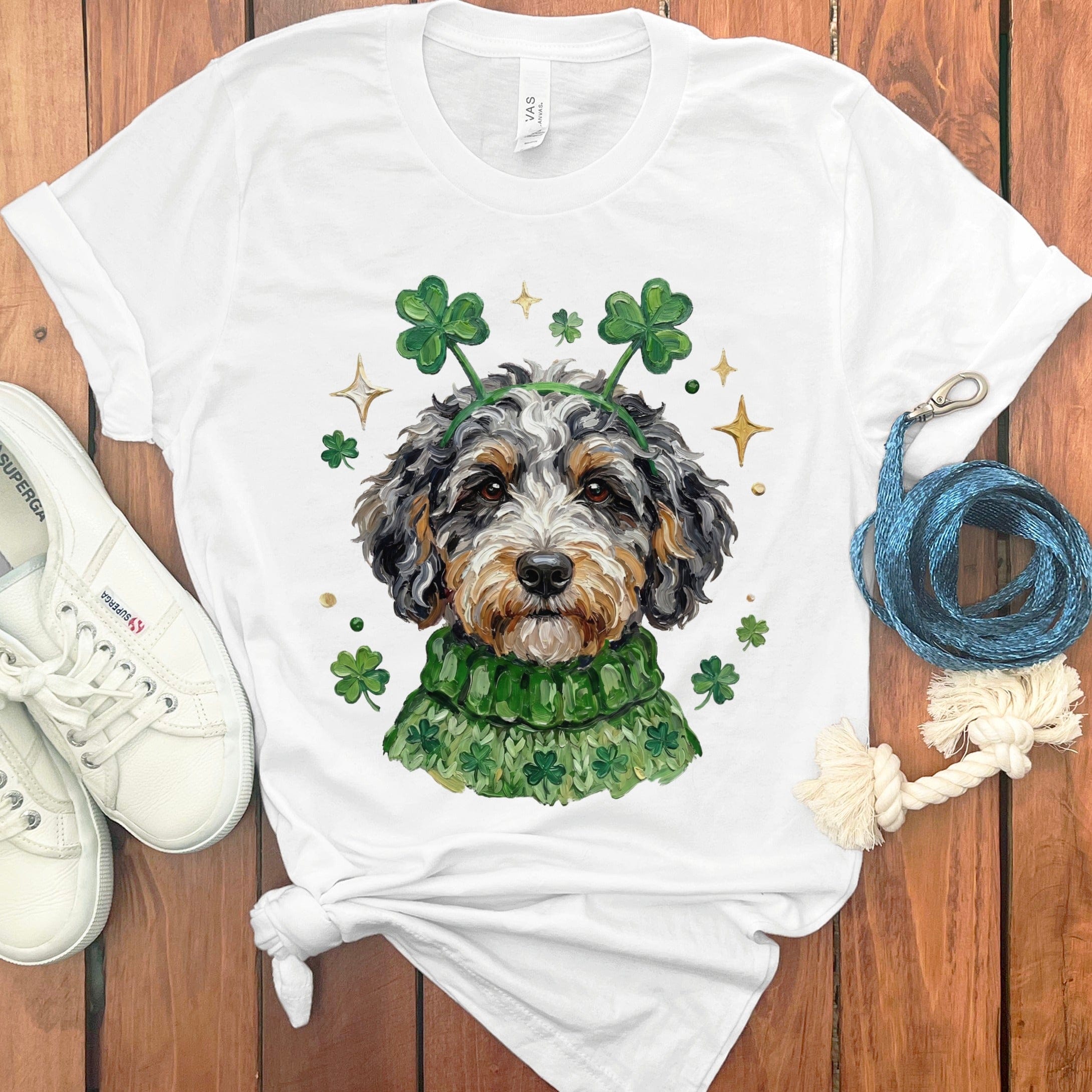 St Patrick's Day Dog with Shamrocks T-Shirt