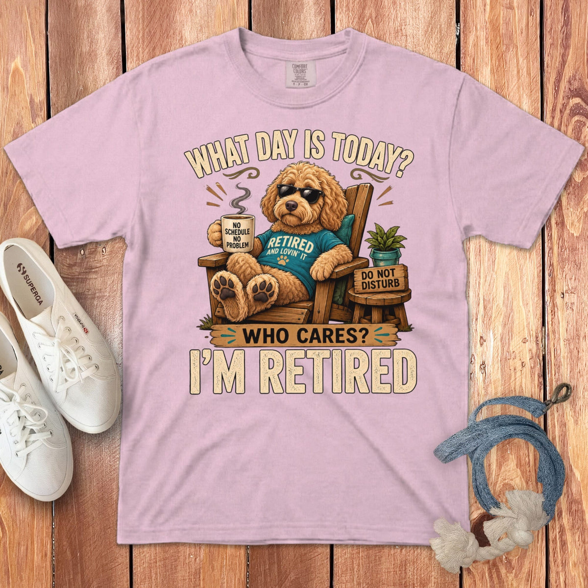 I'm Retired Apricot Goldendoodle Signature T-Shirt in Blossom / S by Puppy Jo