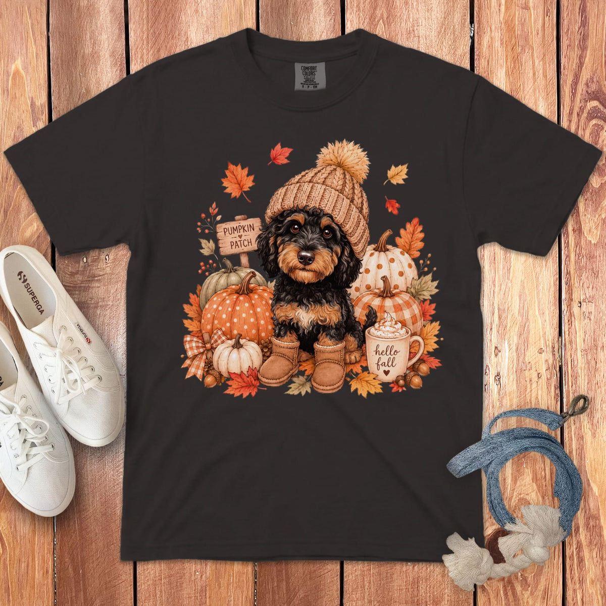 Phantom Goldendoodle Pumpkin Patch Signature T-Shirt in Graphite / S by Puppy Jo