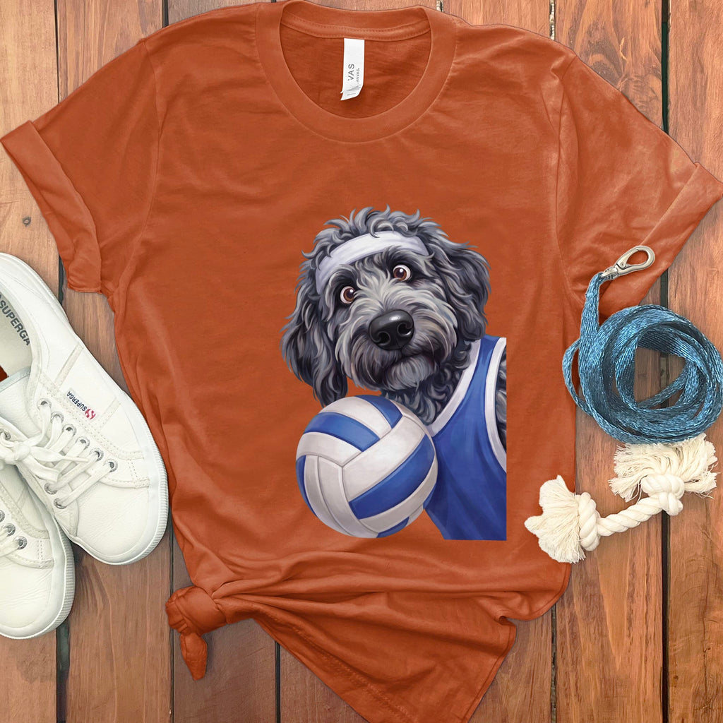 Merle Goldendoodle Volleyball Player T-Shirt in Autumn / S by Puppy Jo