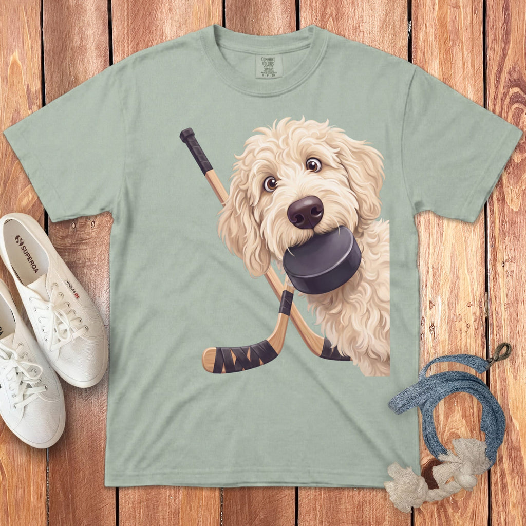 Cream Goldendoodle Hockey Signature T-Shirt in Bay / S by Puppy Jo