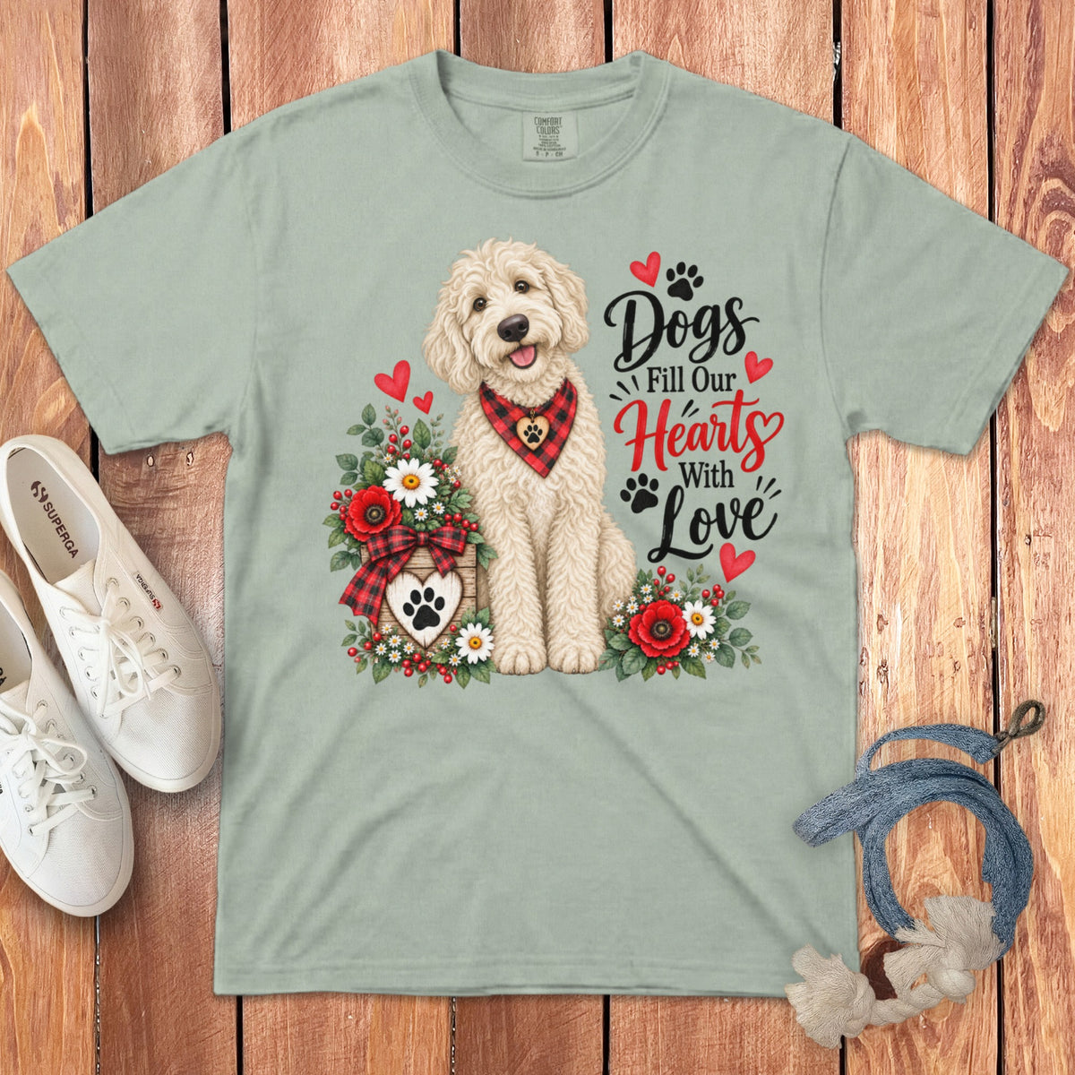 Cream Goldendoodle Hearts Love Signature T-Shirt