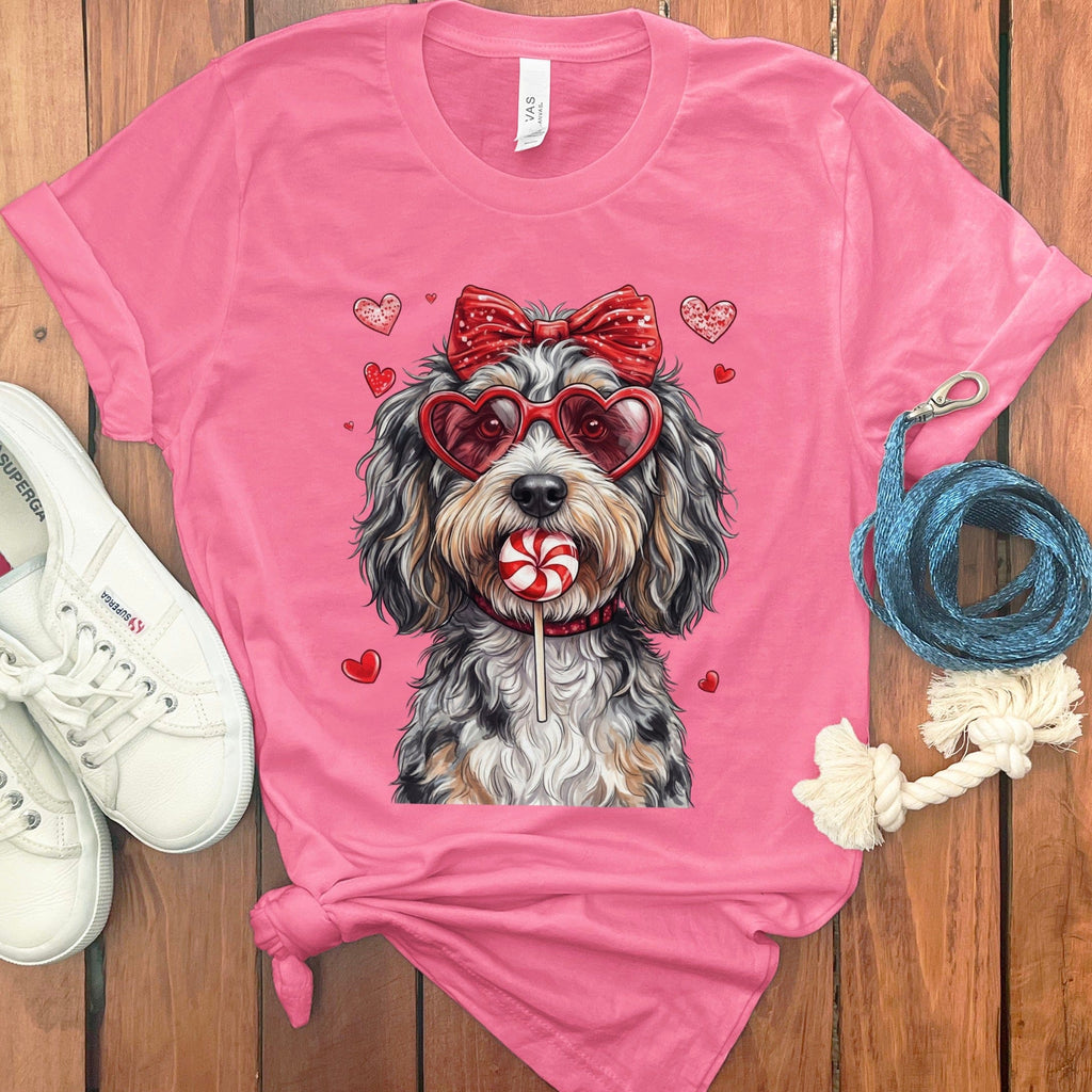 Adorable Dog with Heart Sunglasses Pink Shirt Product