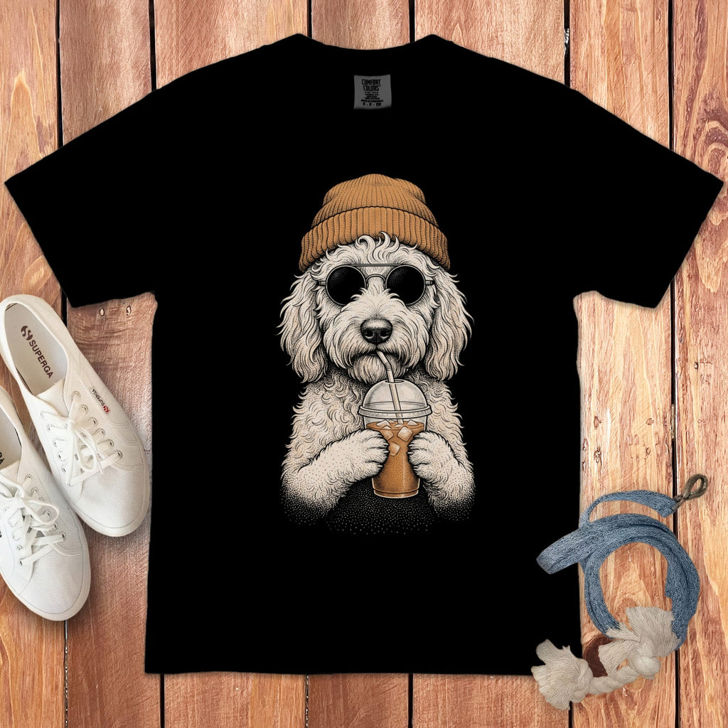 Cream Goldendoodle Ice Latte Signature T-Shirt in Black / S by Puppy Jo