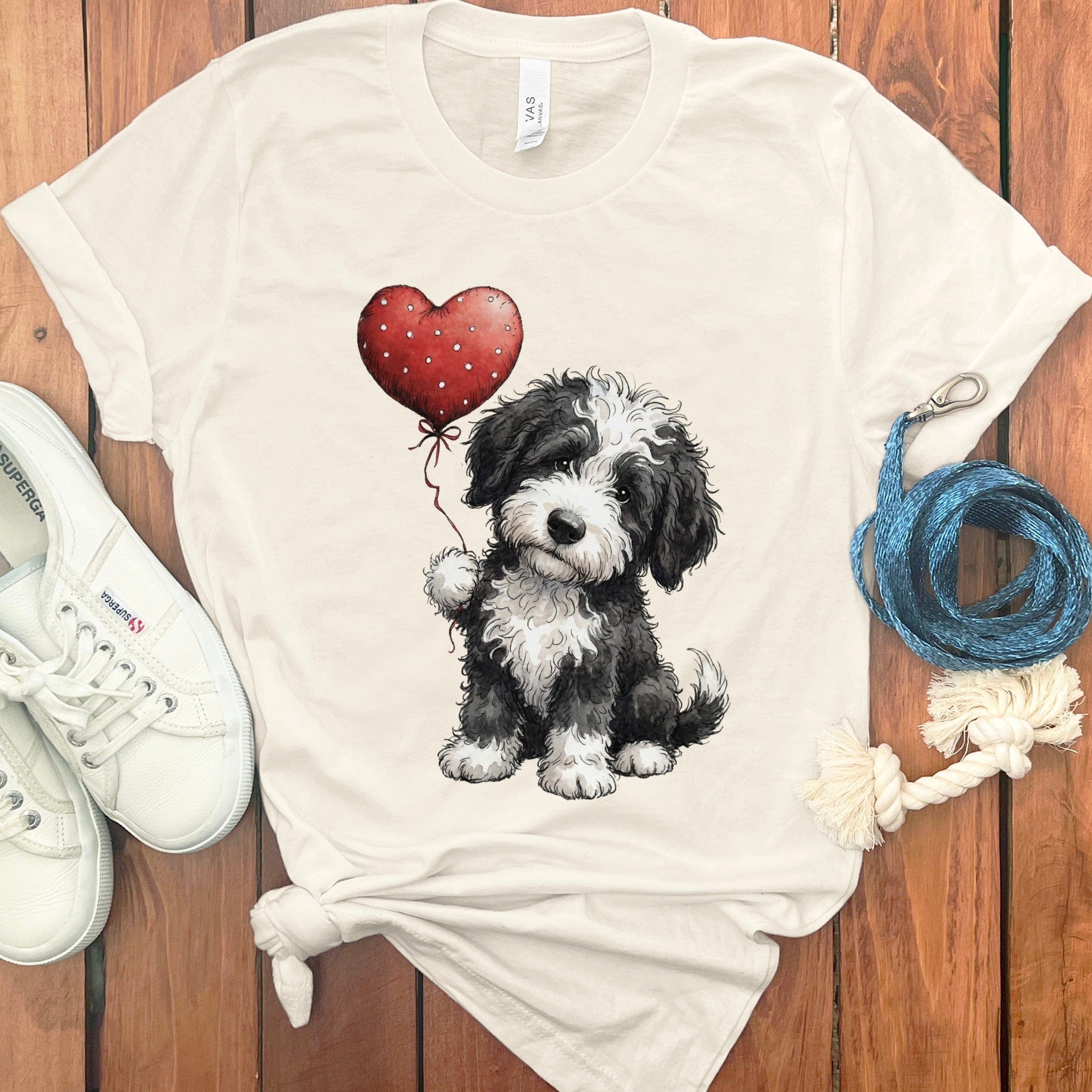 Adorable Puppy with Heart Balloon Graphic T-shirt