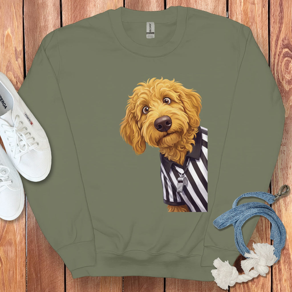 Golden Goldendoodle Football Referee Sweatshirt in Military Green / S by Puppy Jo