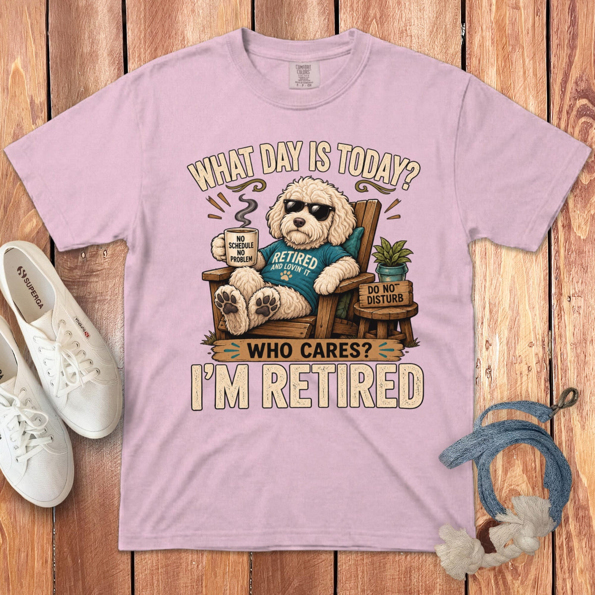 I'm Retired Cream Goldendoodle Signature T-Shirt in Blossom / S by Puppy Jo