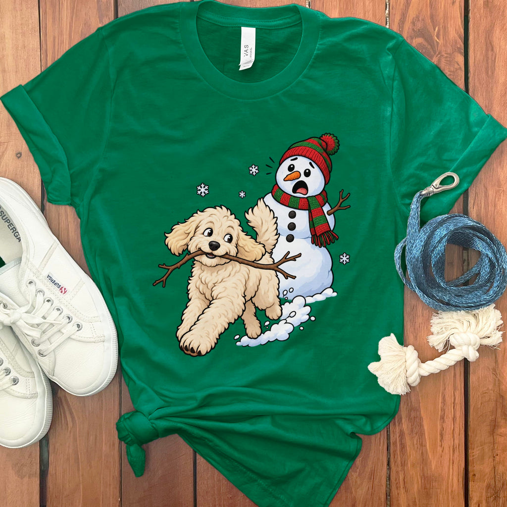 Cream Goldendoodle Snowman T-Shirt in Kelly / S by Puppy Jo