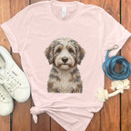 Fluffy dog illustration on soft pastel pink product