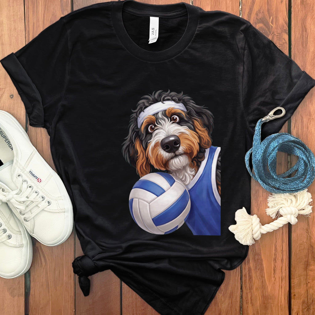 Bernedoodle Volleyball Player T-Shirt in Black / S by Puppy Jo