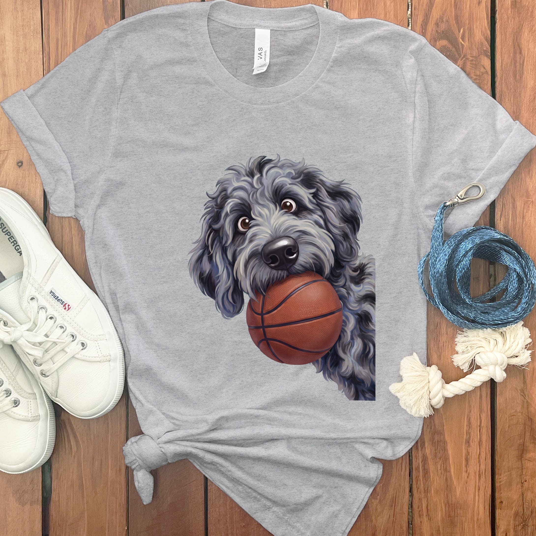 Merle Goldendoodle Basketball T-Shirt in Athletic Heather / S by Puppy Jo