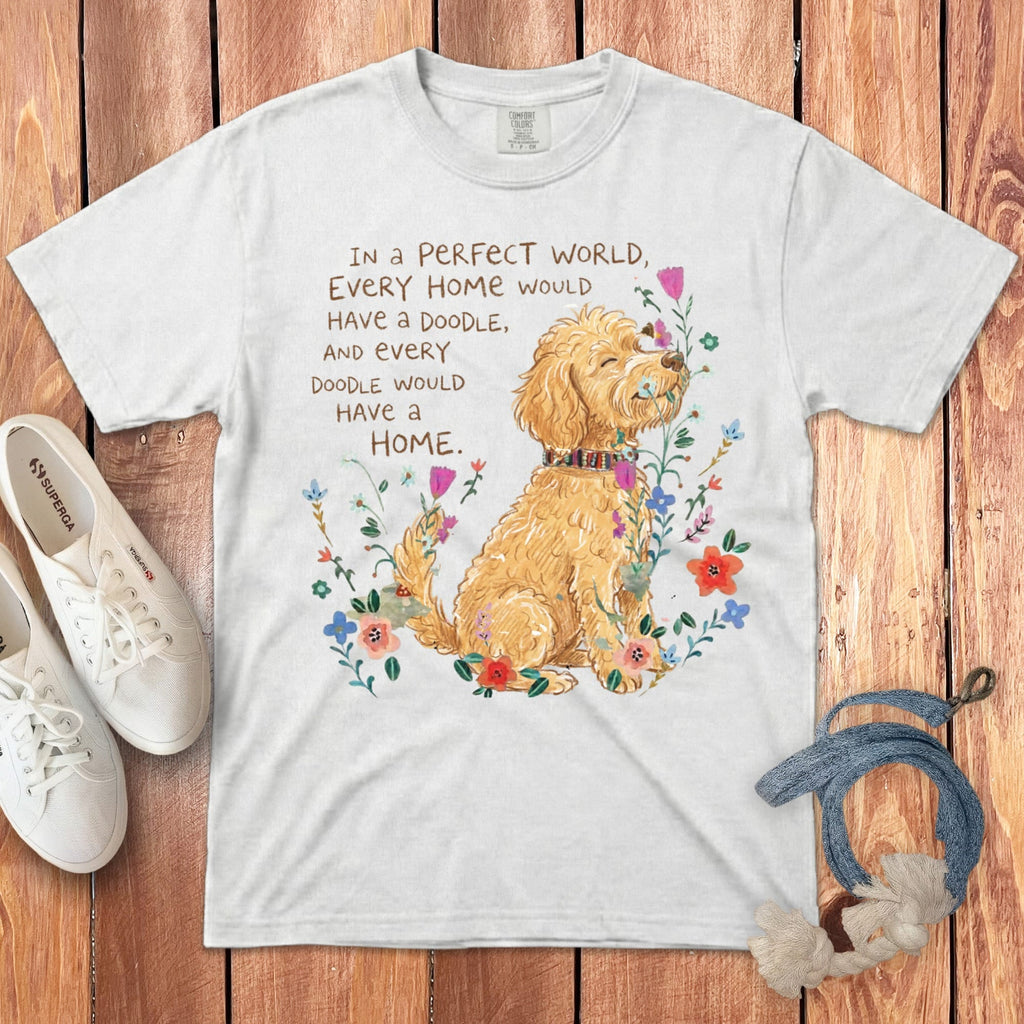 Perfect World Golden Goldendoodle Signature T-Shirt in White / S by Puppy Jo