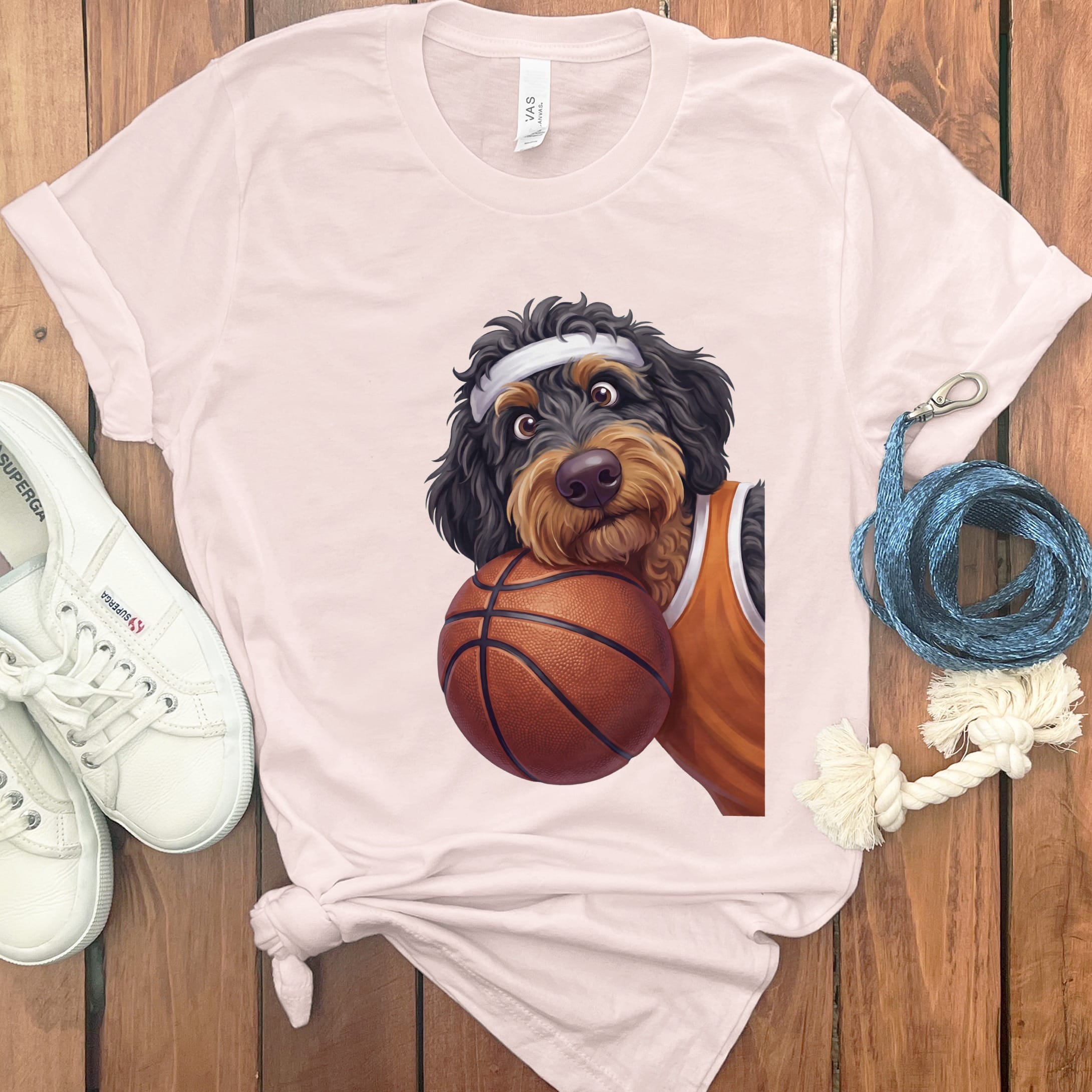 Phantom Goldendoodle Basketball Player T-Shirt in Soft Pink / S by Puppy Jo