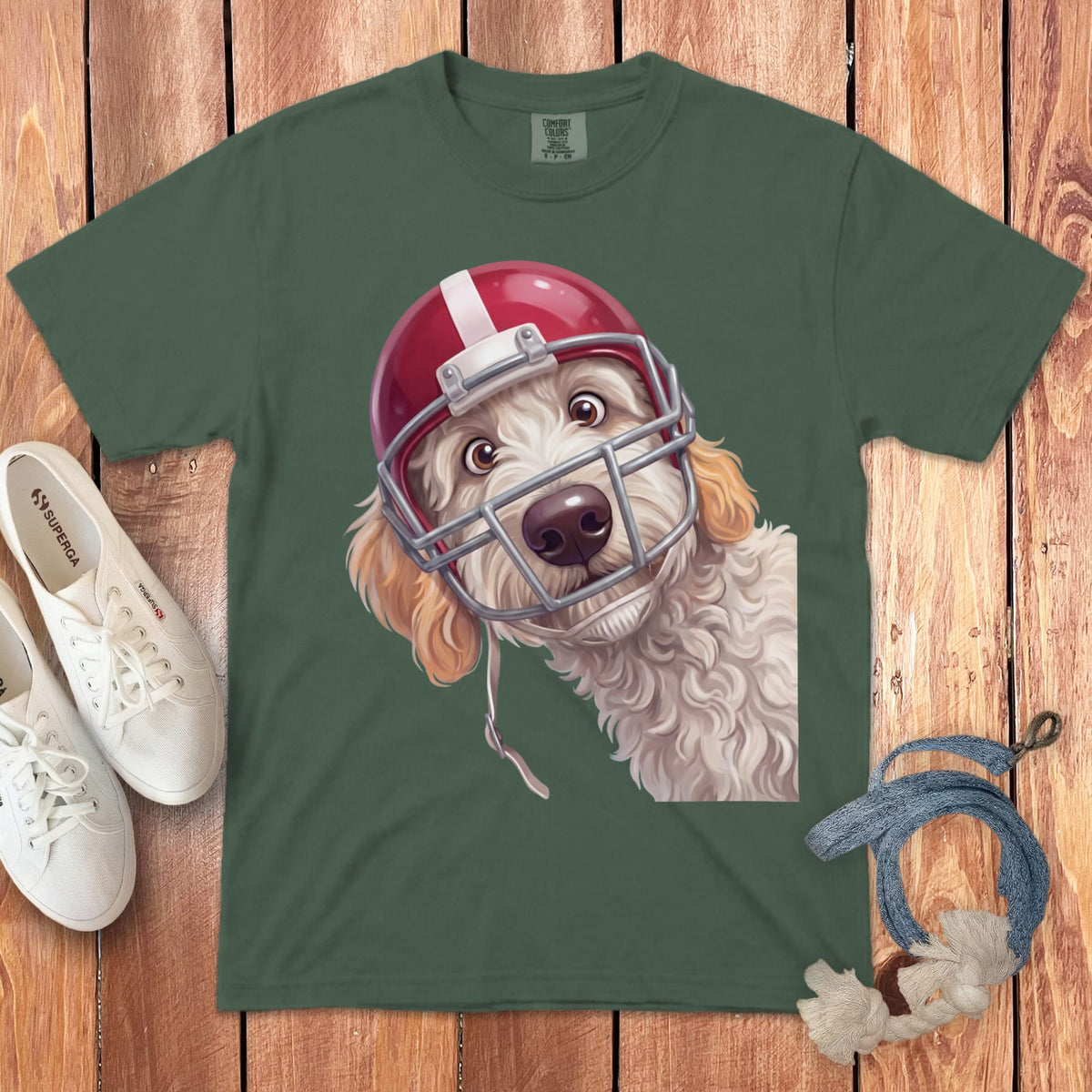 Maltipoo Football Helmet Signature T-Shirt in Blue Spruce / S by Puppy Jo