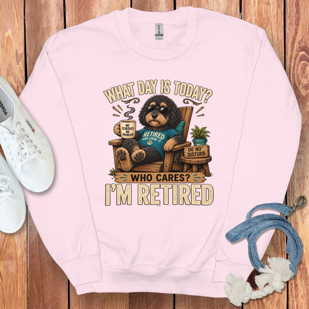 I'm Retired Phantom Goldendoodle Sweatshirt in Light Pink / S by Puppy Jo