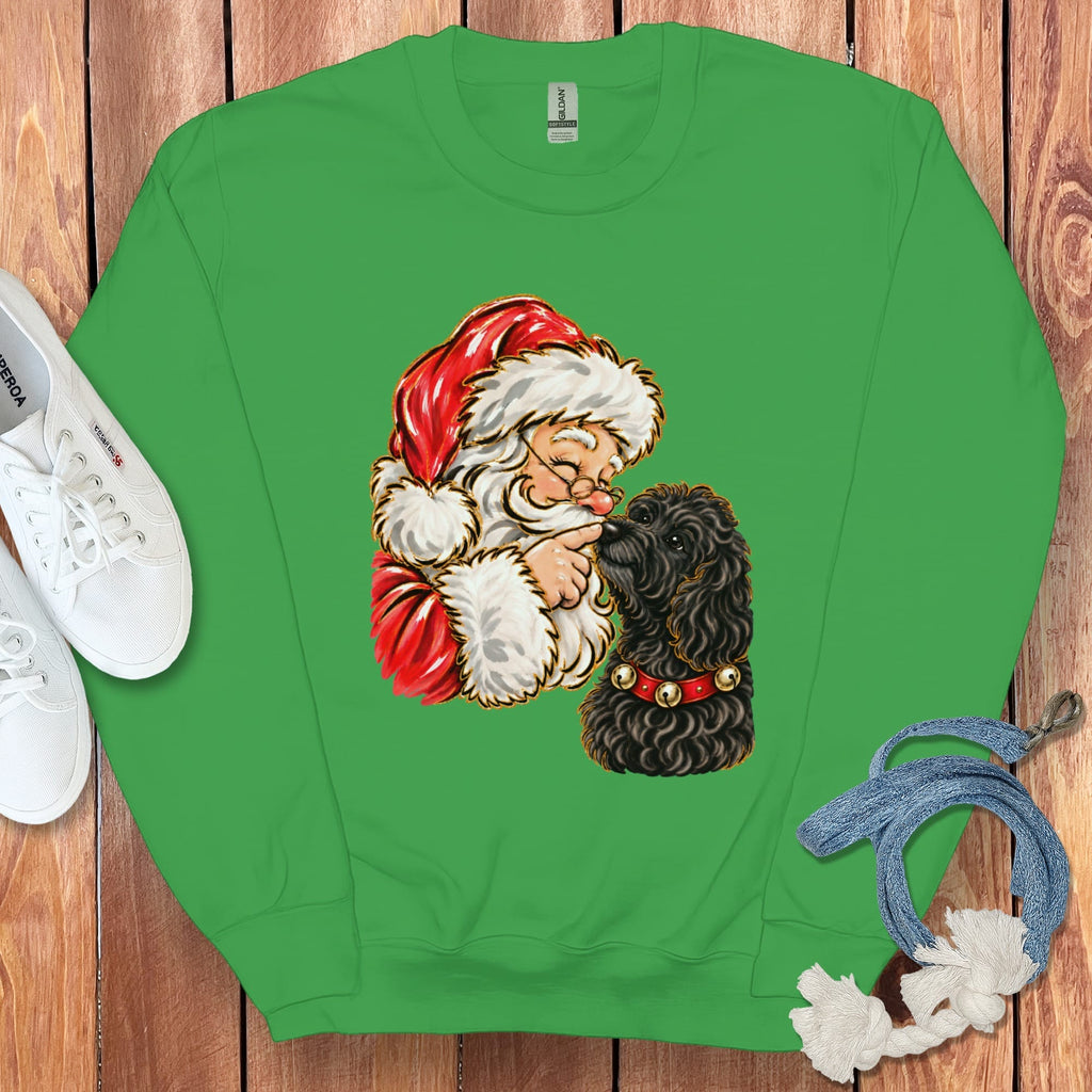 Black Goldendoodle Santa Kiss Sweatshirt in Irish Green / S by Puppy Jo