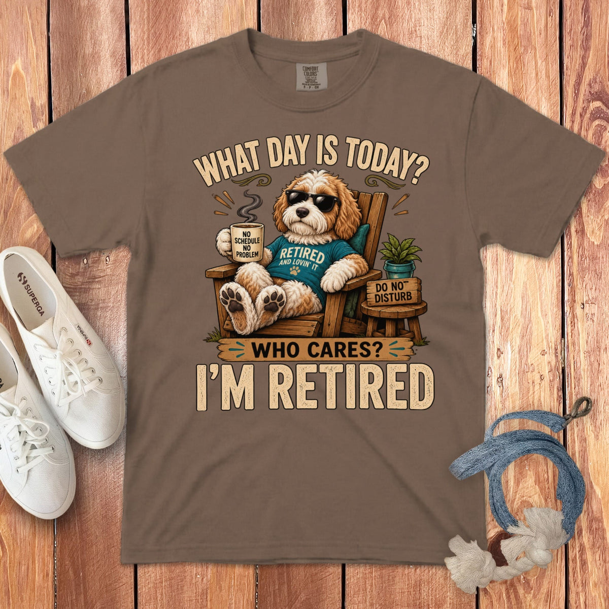 I'm Retired Parti Goldendoodle Signature T-Shirt in Espresso / S by Puppy Jo