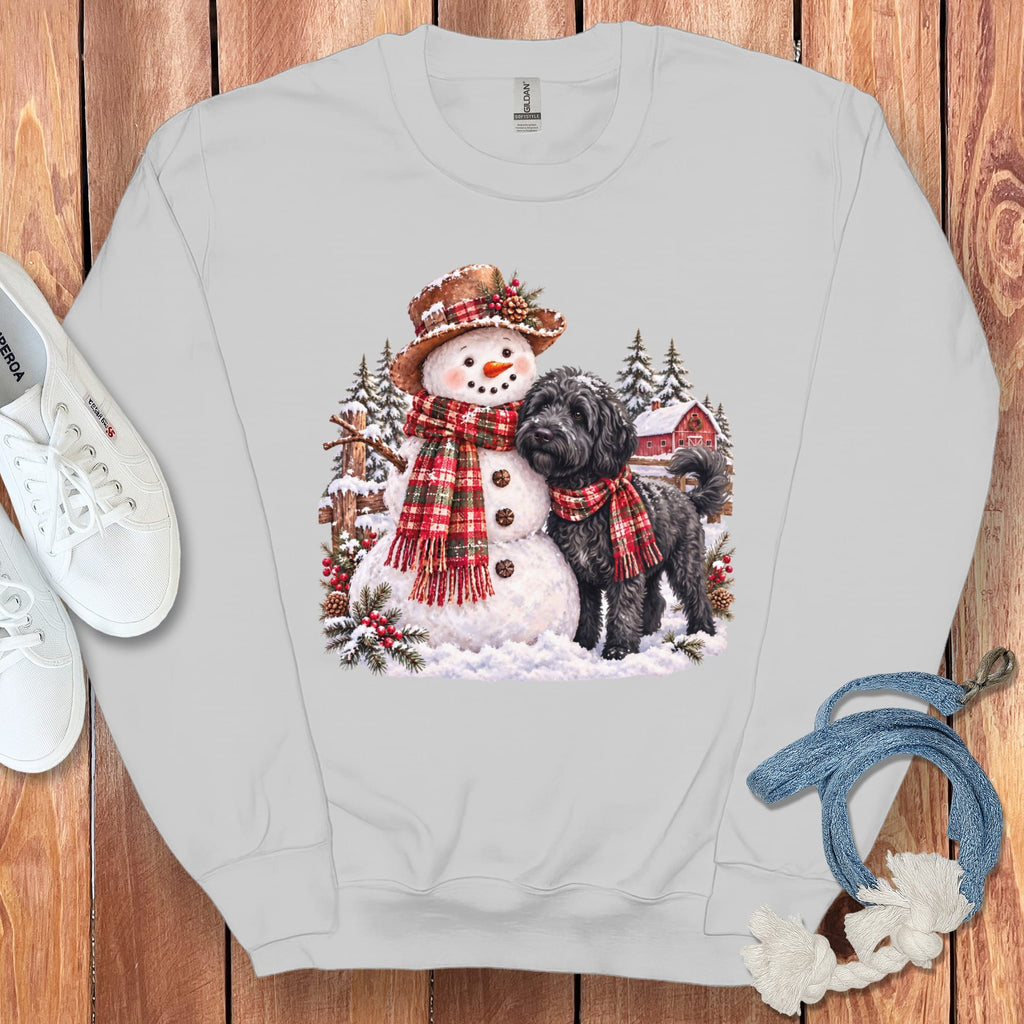 Black Goldendoodle Christmas Snowman Sweatshirt in Sport Grey / S by Puppy Jo