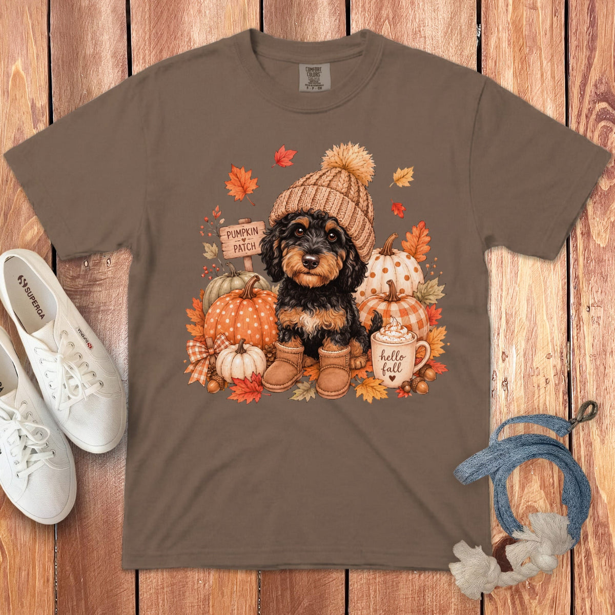 Phantom Goldendoodle Pumpkin Patch Signature T-Shirt in Espresso / S by Puppy Jo